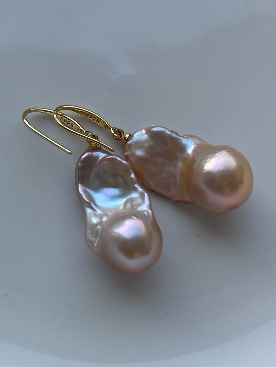 Jewelry - Baroque Pink Pearl Drop Earrings - Gold Plated 925 Hooks 49